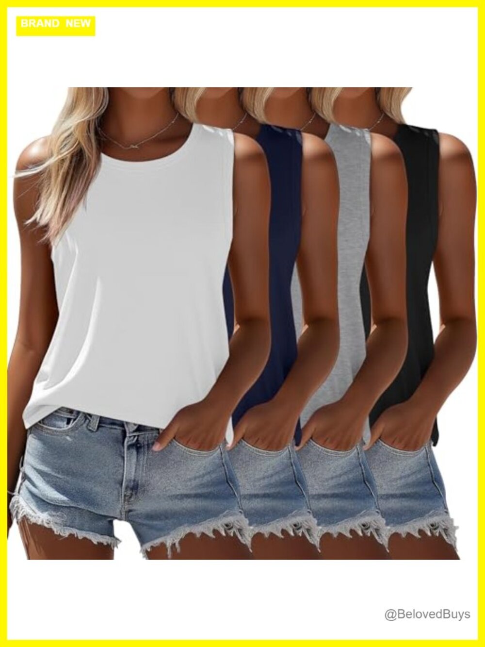 4 Pack Women's Sleeveless Loose Fit Tank Tops Crew Neck Summer Tunic